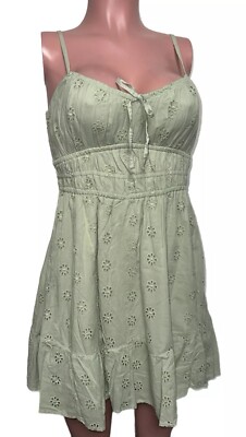 Pastel Green Crochet Eyelet Smocked Hollister Mini Dress Casual Chic Lined  Bust | eBay