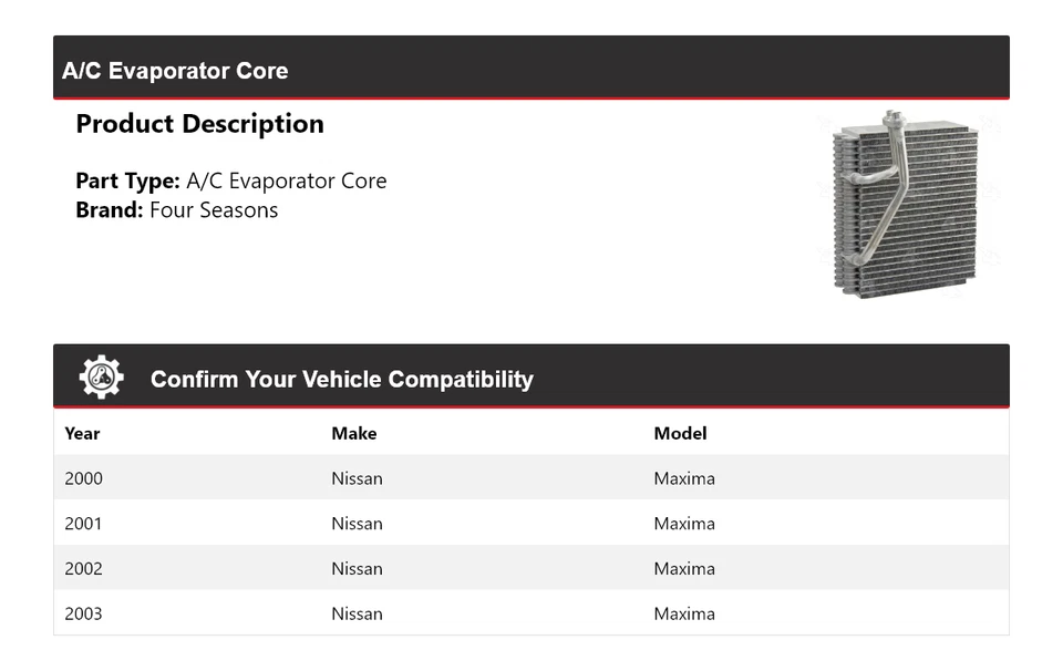 Núcleo evaporador aire acondicionado Nissan Máxima 2000-2003 4 estaciones 2001 2002 Foto 2 de 4