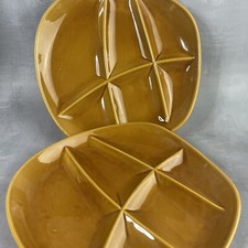 SALINS France : paire d'assiette à fondue bourguignonne / à compartiments ocre