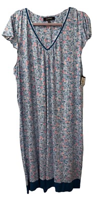 Ellen Tracy Long Gown Size 1X Flutter Sleeves Blue Floral Print Butter Soft NWT