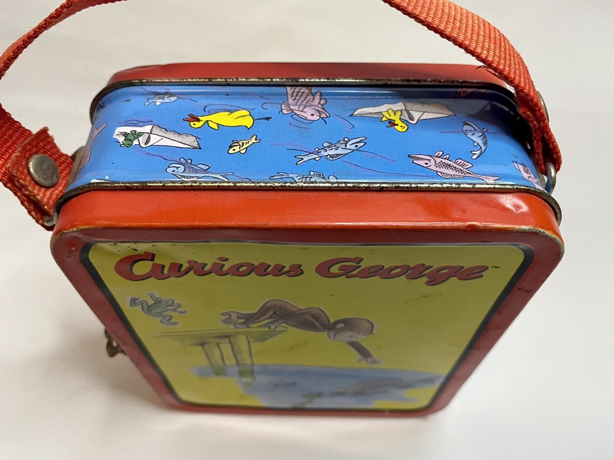 Curious George Monkey Mini Metal Lunch Box 1999 Collectible Handle