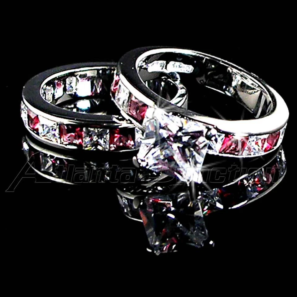 7mm_ROJO RUBÍ Y CIRCONITA TRANSPARENTE CONJUNTO ANILLO_TALLA-5_NF PLATA ESTERLINA 925 Foto 4 de 4