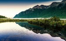 Landscape photography nature mountains lake morning mist Custom Gaming Mat Desk
