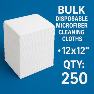 Microfiber Cleaning Cloths 12x12   250 Disposable Rag Wipes Janitorial Household