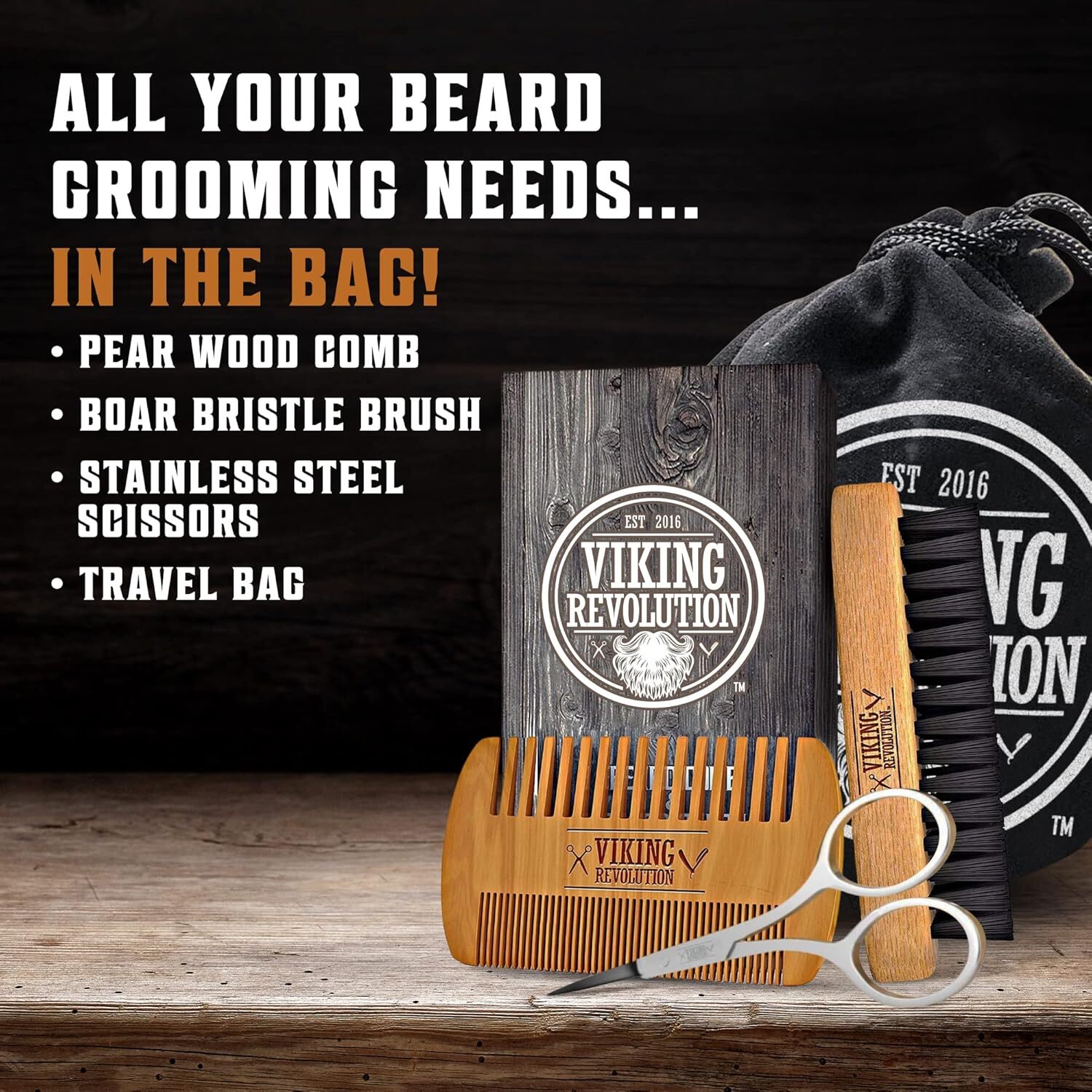 Viking Revolution Natural Boar Bristle Brush and Pear Beard Comb & Set 