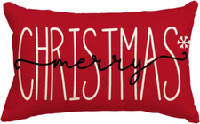 Merry Christmas Red Throw Pillow Cover, 12 X 20 Inch Winter Holiday Cushion Case
