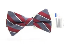 RYAN SEACREST DISTINCTION Matera Stripe Burgundy Red & Gray 100% Silk Bow Tie