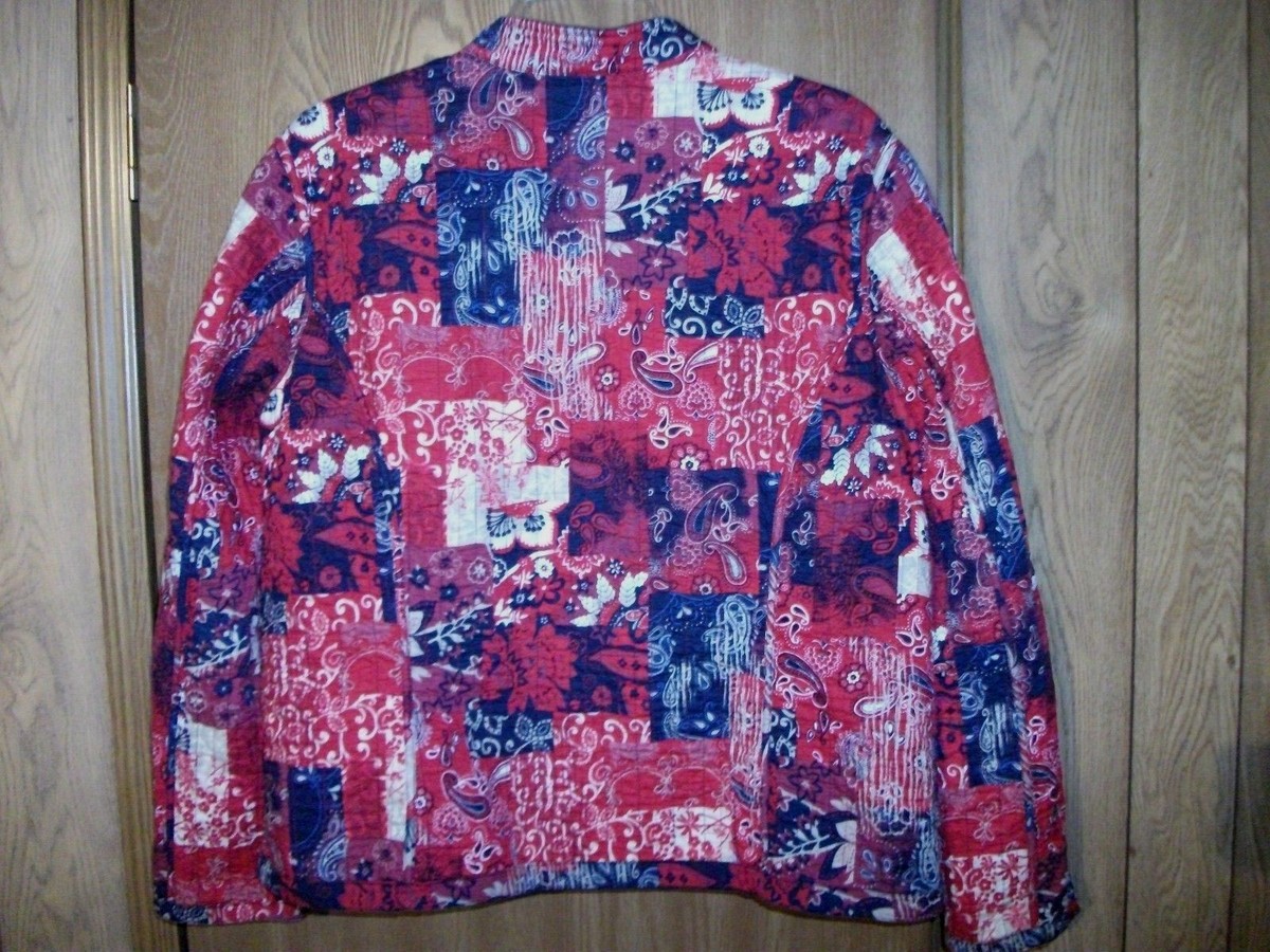 Womens L Reversible Lightweight Quilted Jacket Zip No Collar Red