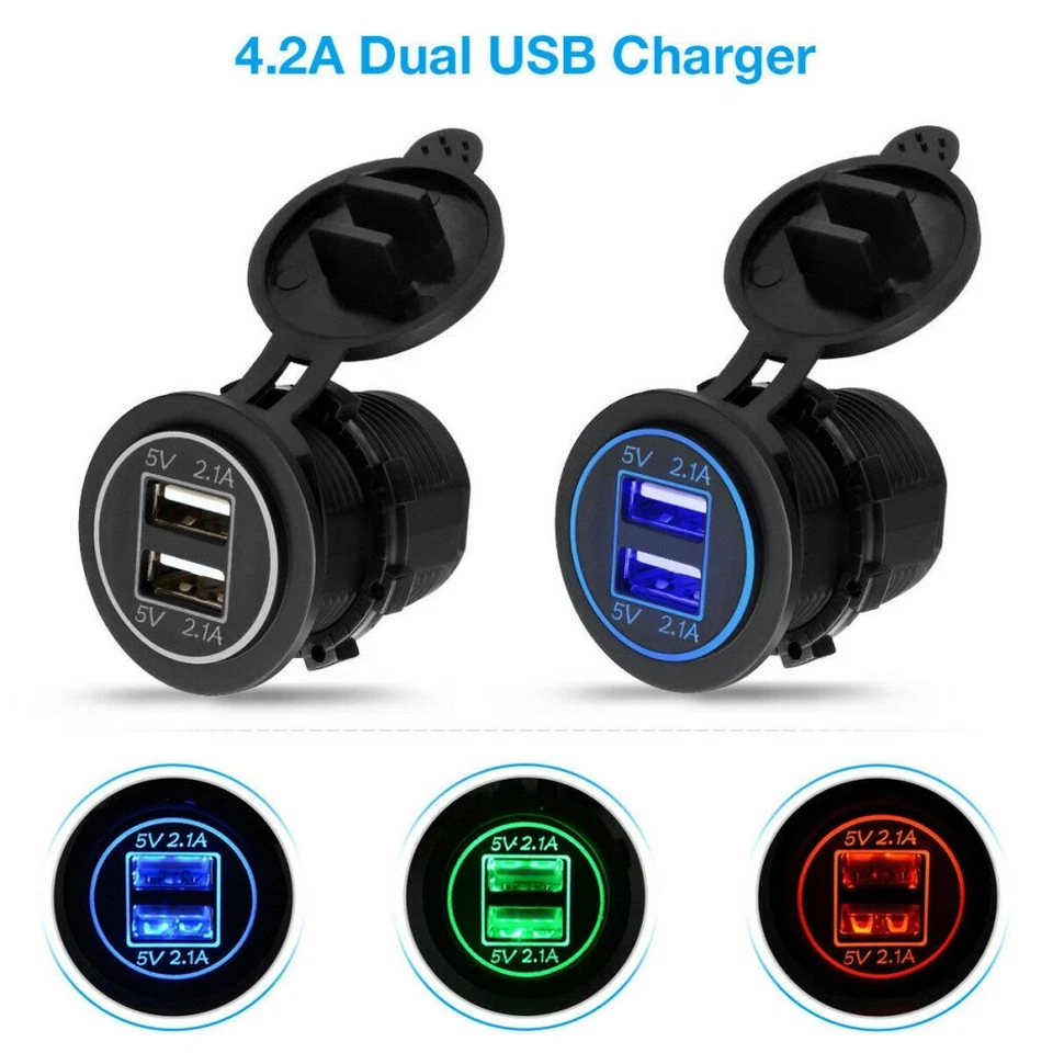 12V Car Cigarette Lighter Socket Dual 2.1A USB Port Charger Power Outlet Adapter