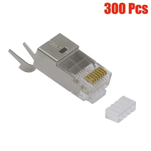 300Pcs Cat6 RJ45 Ethernet LAN Network Shielded Connector Plug 3-Prong Solid Wire