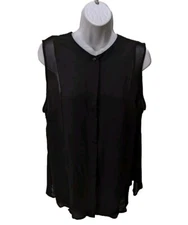 NWT Apt. 9 Chiffon Sleeveless Button Blouse Black Womens 1X Tank Underneath 7111