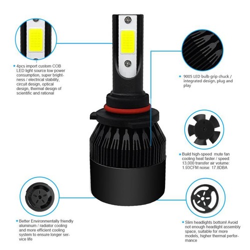 9005+9006 LED Combo COB LED Headlight Kit Light Bulbs Hi/Low Beam 6000K WHITE - Bild 7 von 10