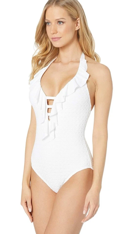 Traje de baño Lilly Pulitzer Nevis Halter de una pieza Resort blanco ganchillo talla 0 Foto 3 de 4