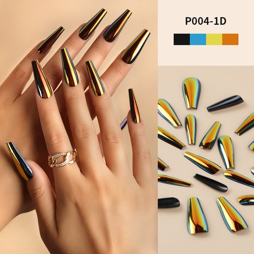 ✹Press On Nails Lange Blaue Herz-Sarg-Kunstnägel Ballerina Shiny Star Fake- ≌ - Bild 56 von 70