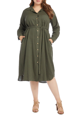 NEW KAREN KANE GREEN LINEN MIDI BELTED SHIRT DRESS SIZE 0X WOMEN $198  840030231124| eBay