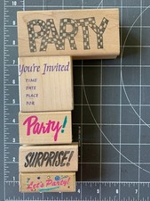 USED Lot of 5 "Party Invitation" Wood Mounted Rubbers