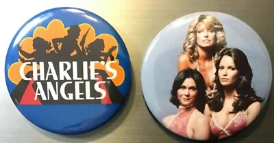 CHARLIES ANGELS 2.25" PIN BUTTON OR MAGNETS-70s TV Farah Fawcett Jaclyn Smith Ka