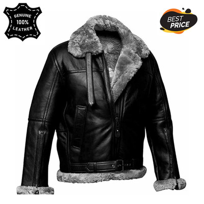 Men s RAF B3 Bomber Jacket Real Sheepskin Leather Aviator Flying Coat Pilot