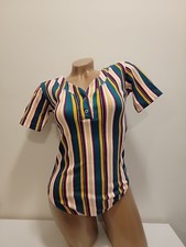Vintage Sostanza Striped Leotard Bodysuit Aerobics Cotton Spandex Size M