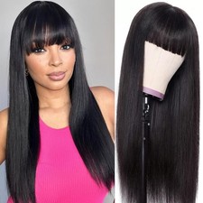 Straight Human Hair Wigs with Bangs 150 Density Brazilian Wigs for Black Women