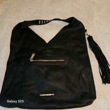 STEVE MADDEN TASSEL BLACK HOBO SHOULDER BAG GOLD Zippers 2 Pockets