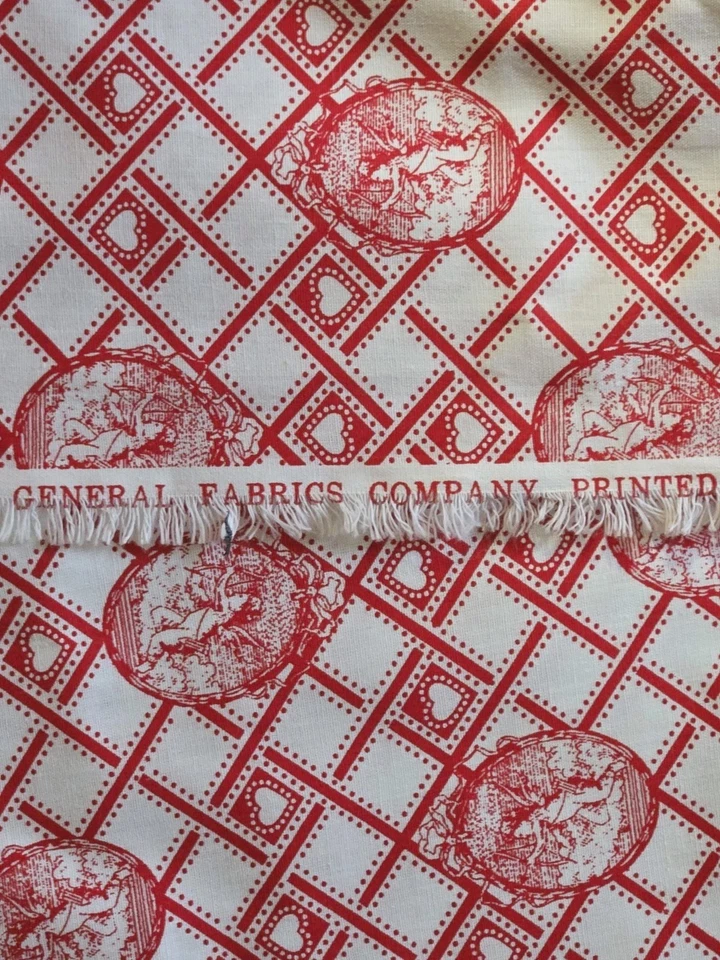General Fabrics Hearts Checked Cherub Cotton Fabric 3 Yards Victorian  - Image 4 of 4