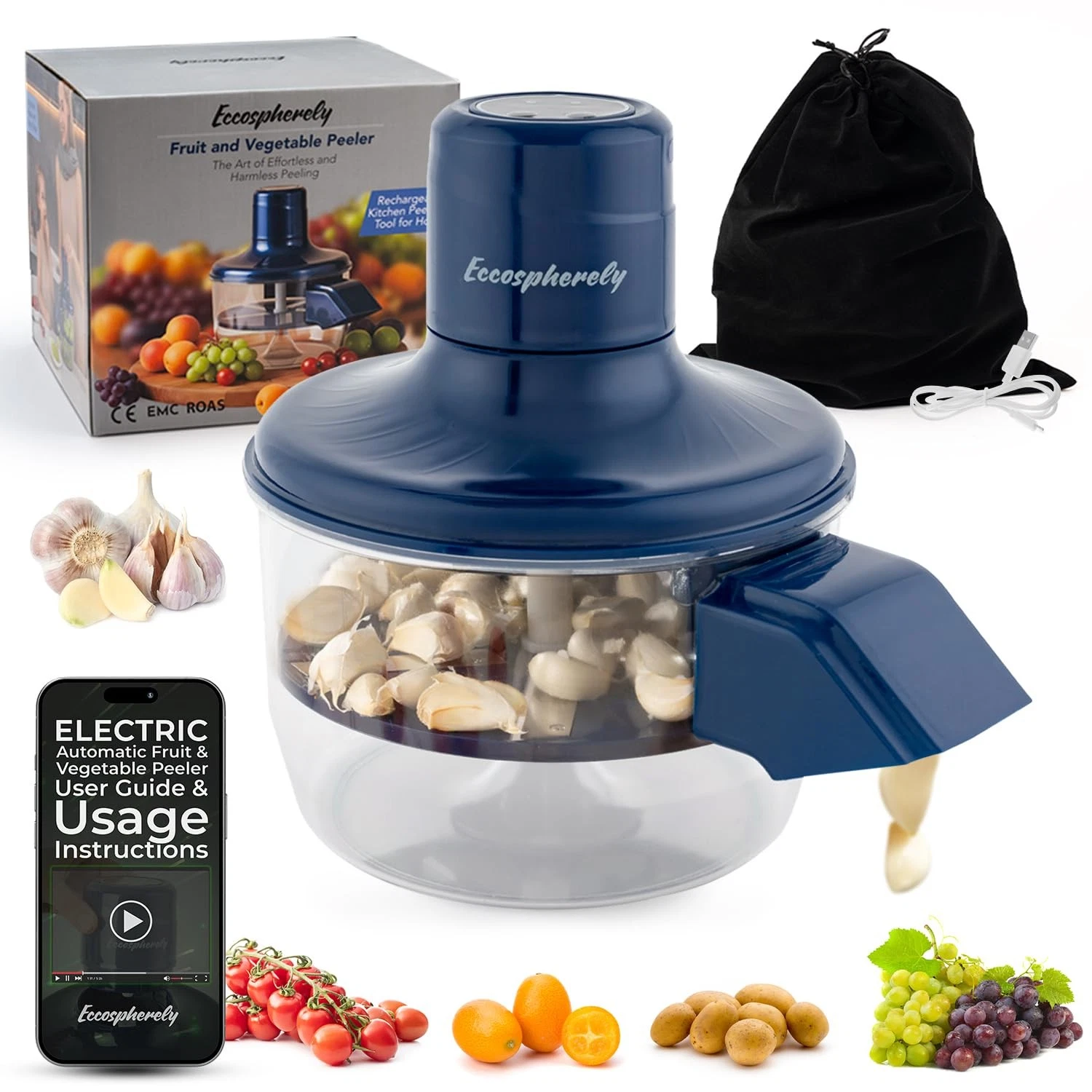 Automatic Electric Peeler, 1300mAh Cordless Rechargeable Fruit & Vegetable Pe...