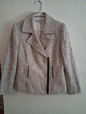 Womans Tahari Size 10 Double Breasted Zippered Blazer Jacket Black White