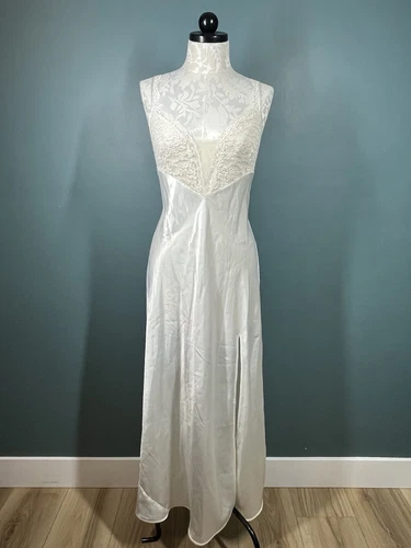 UNDERCOVER Abito vintage Victoria’s Secret bianco perla davanti pizzo spacco laterale seta taglia large
