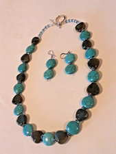 Turquoise beaded Necklace and Earrings Set dangle rhinestones