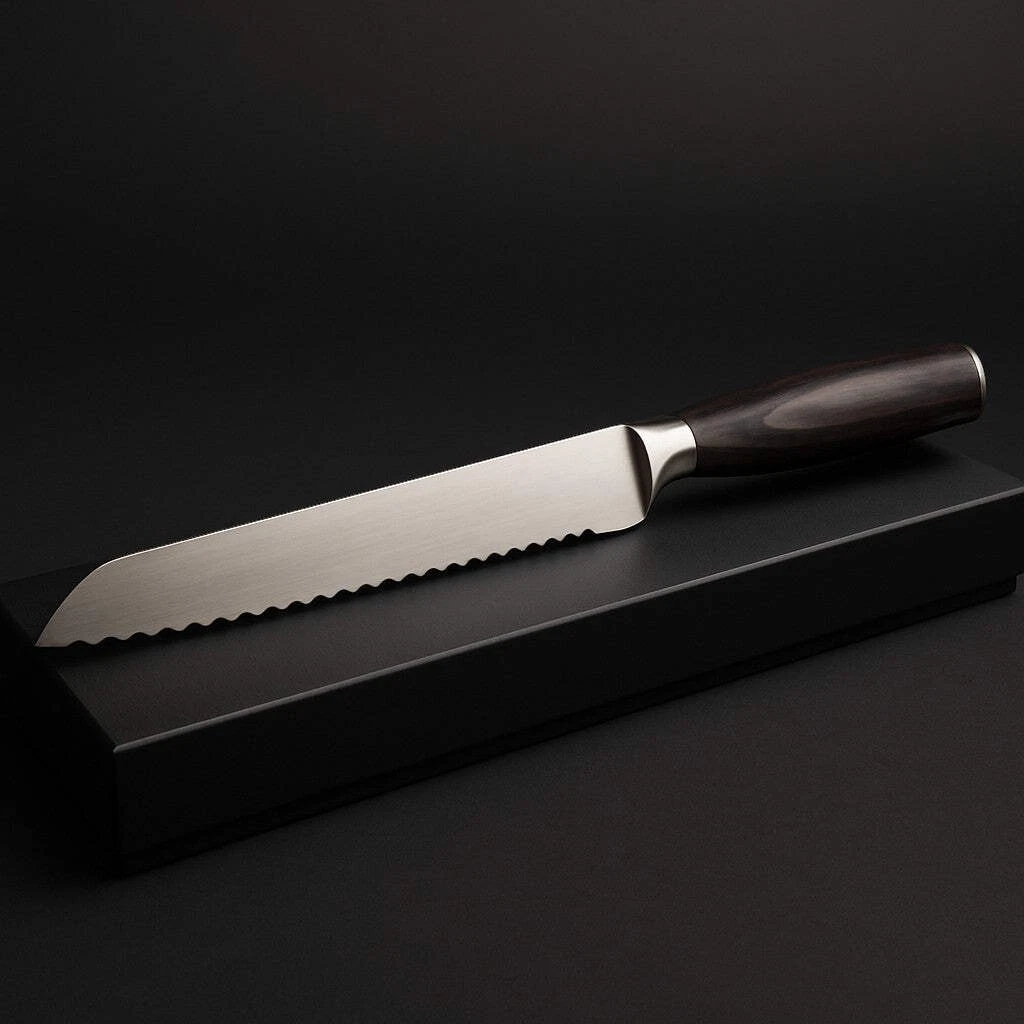 Serrated Bread Knife Stainless Steel Black Gift Box