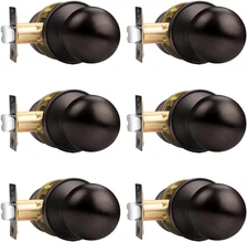 6 Pack -Passage Hall/Closet Door Knob Handles Interior Keyless Locksets Oil Rubb