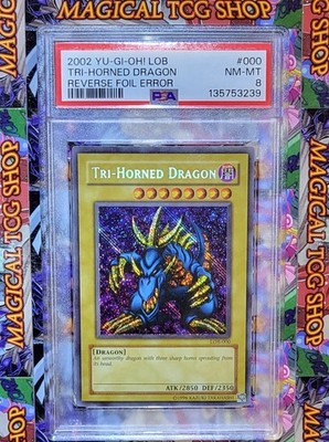 Yugioh Tri-Horned Dragon LOB-000 Secret Rare Reverse Foil Error