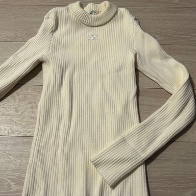 Courreges Ivory Rib Knit Top Size M High Neck