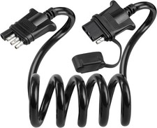 4 Way Flat Trailer Extension Coiled Cable 3 Feet 4 Pin Male and Female Wiring Ha