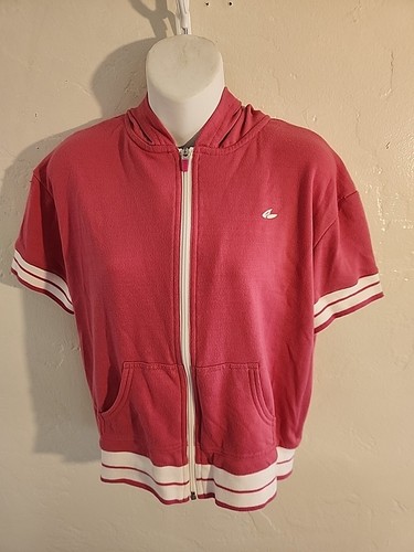 vintage 80s short sleeve sweatshirt etonic 70's pink hoody large zipp cropped - 第 1/11 張圖片