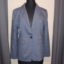 LOFT Blue Cotton Linen Blend Textured Single Button Blazer Jacket 8