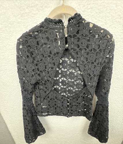 Free People Black Crochet Bell Sleeve Open Back Boho Whimsigoth witchy Top XS - Picture 13 of 24