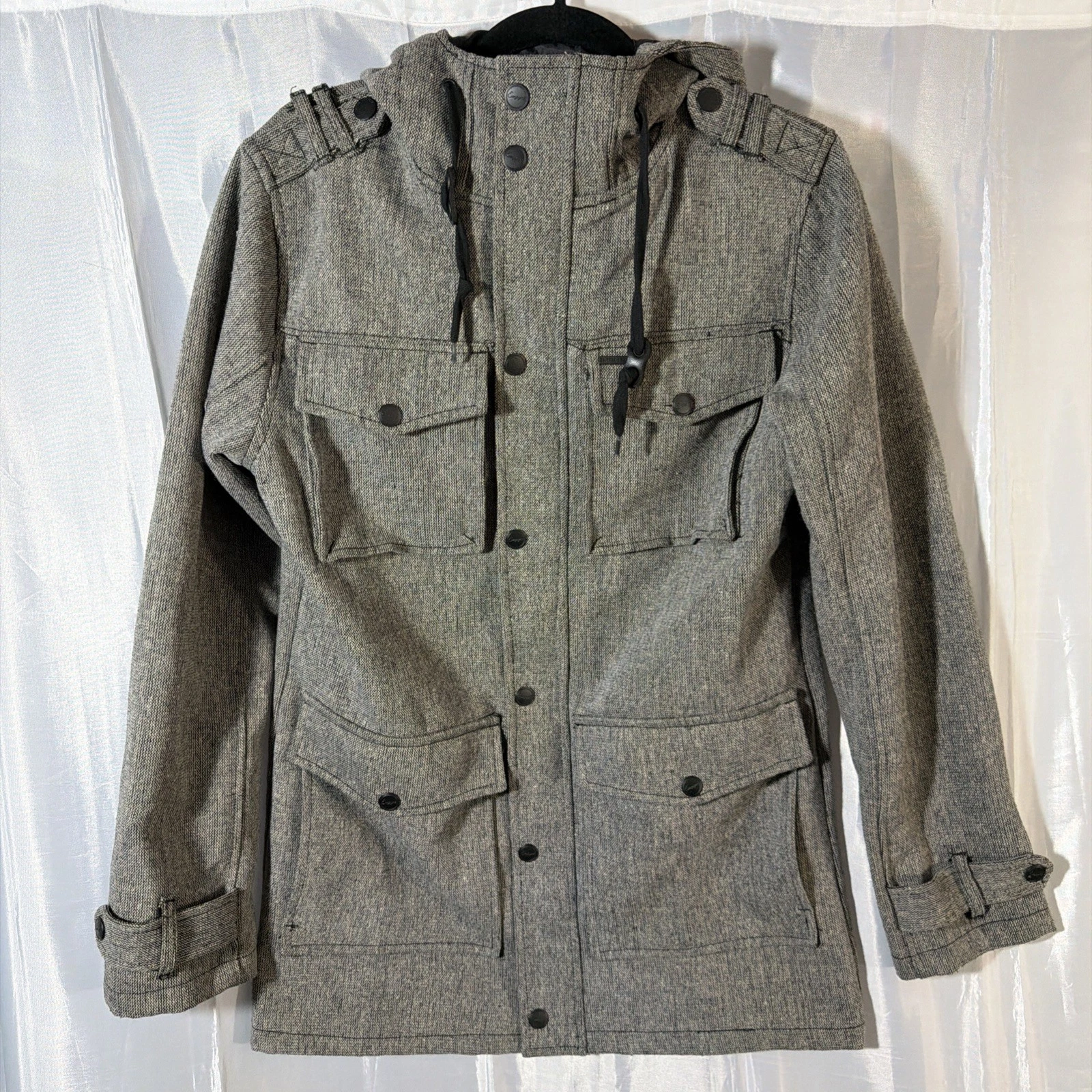 Empyre Military Style Hooded Wool Blend Jacket Mens S Small Gray Full Zip Button
