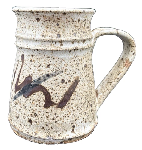 Studio Art Pottery Coffee Mug Brown Speckled Drip Glazed Stoneware Original Sign