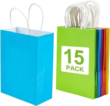 Gift Bags With Handles - 15 Pcs Gift Bag Bulk Paper Bag Goody Bags Kraft Paper B