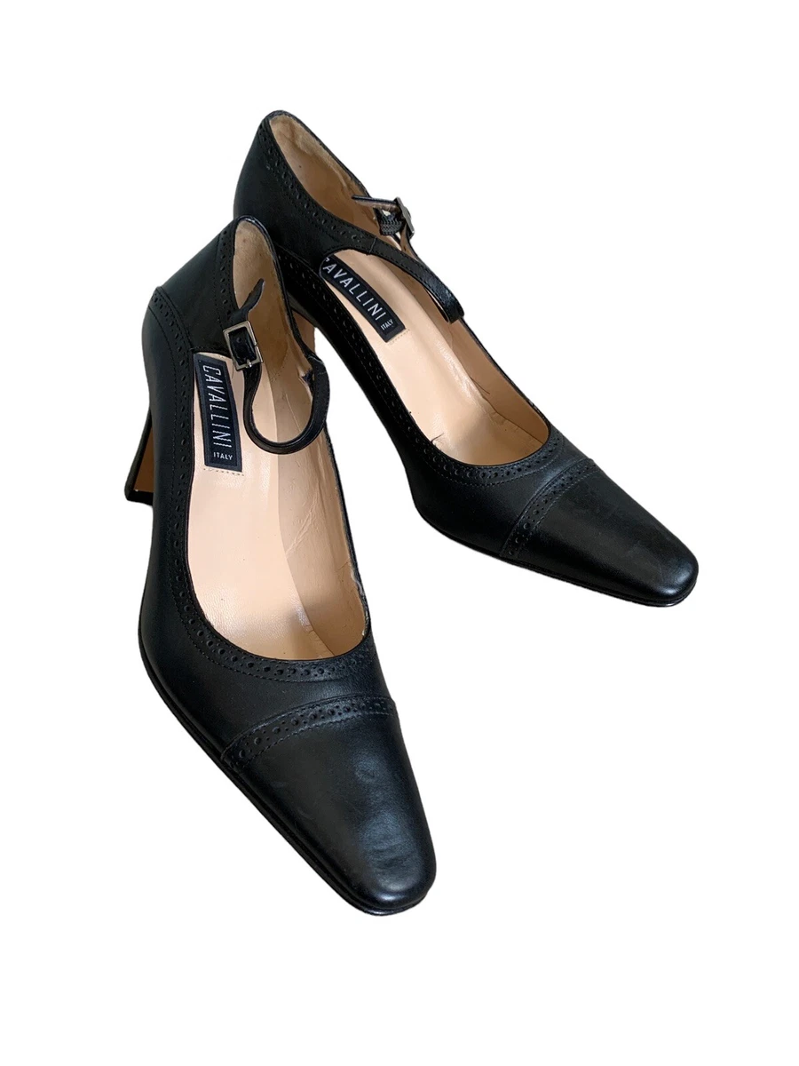 Cavallini Spectator Ankle Strap Shoes High Heels Black 6.5 Italy
