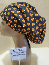 Candy Corn dots  2 Halloween Women's Euro/Chef Surgical Scrub Hat/Cap
