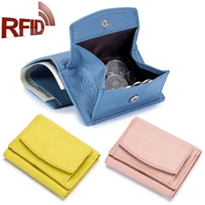 Womens RFID Blocking Small Compact Bifold Genuine Leather Wallet Coin Purse Gift