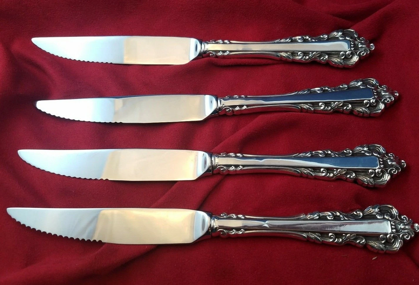 4 Medici New by Gorham Sterling Serrated Steak Knives Custom Made
