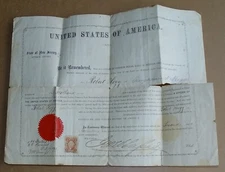 United States of America 1868 New Jersey Hudson County Citizenship Certificate