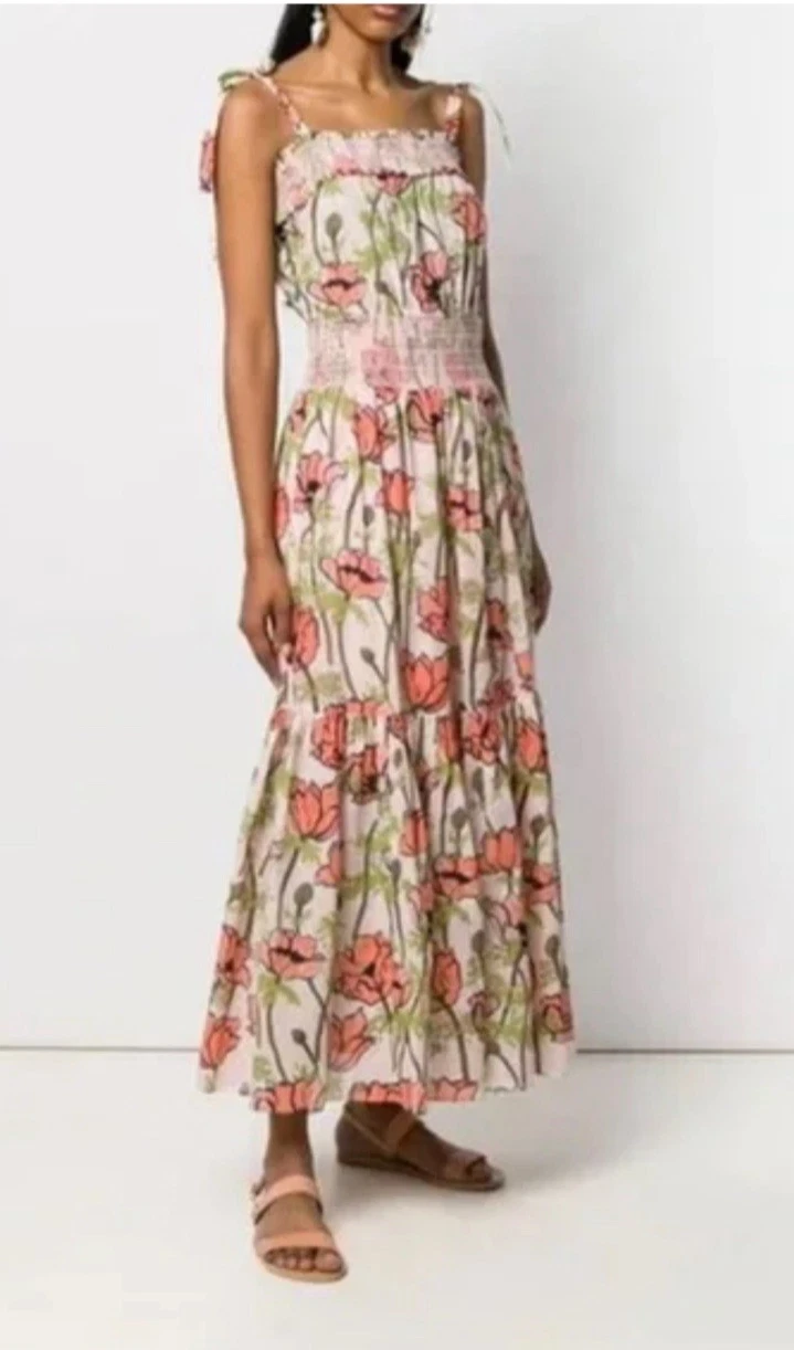 Abito da sole midi Tory Burch rosa stampa floreale cotone fumè taglia XS