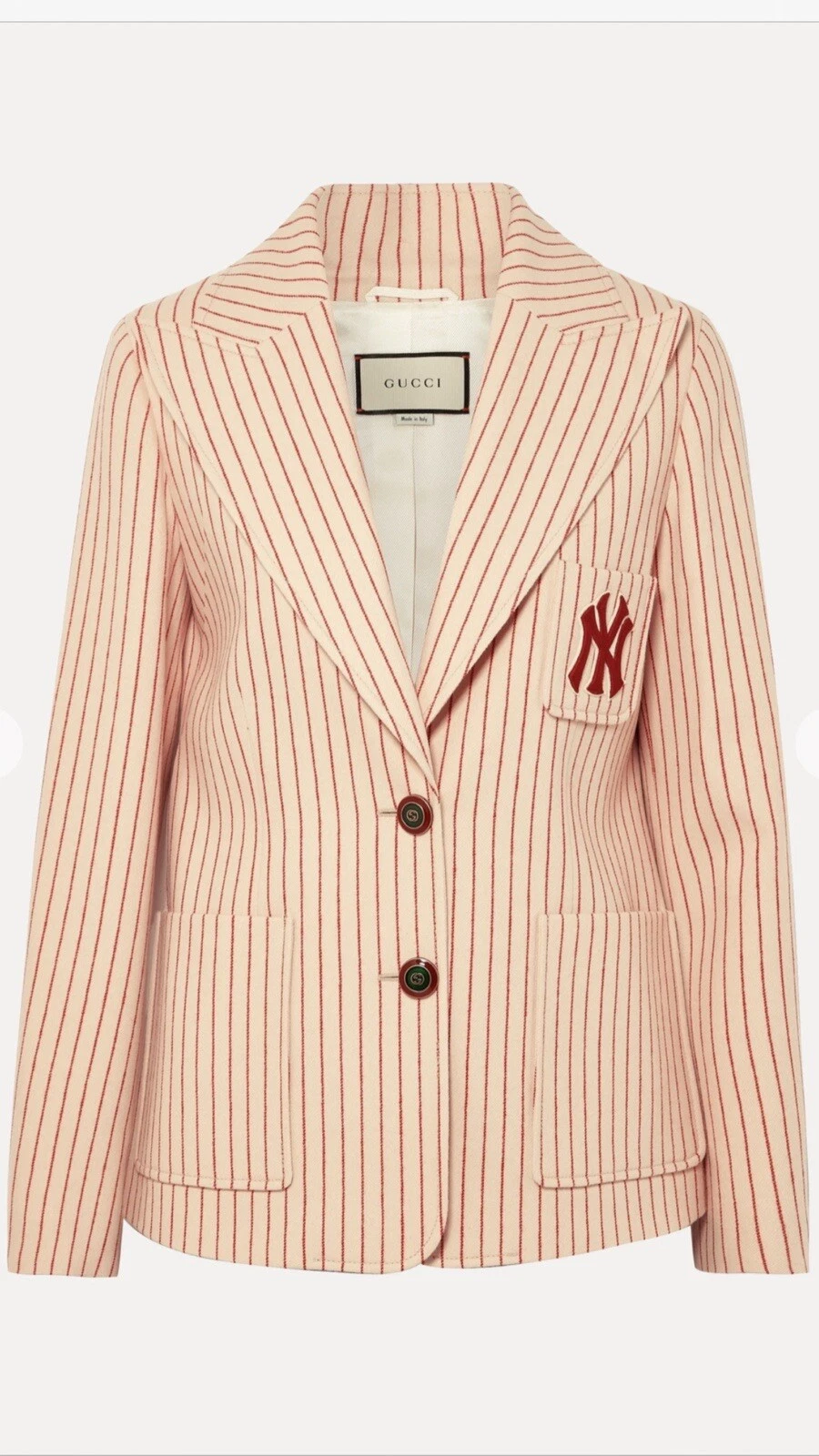 Blazer in lana 100% autentico GUCCI Runway NY Yankees stampata a righe ricamato