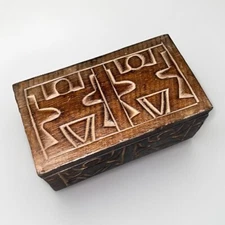 Vintage Primative Hand Carved Handmade tribal indigenous Wooden Box