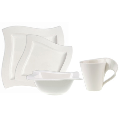 New Wave 4-Piece Place Setting Dinner, Salad Plate, Bowl, and Mug   Premium Porc
